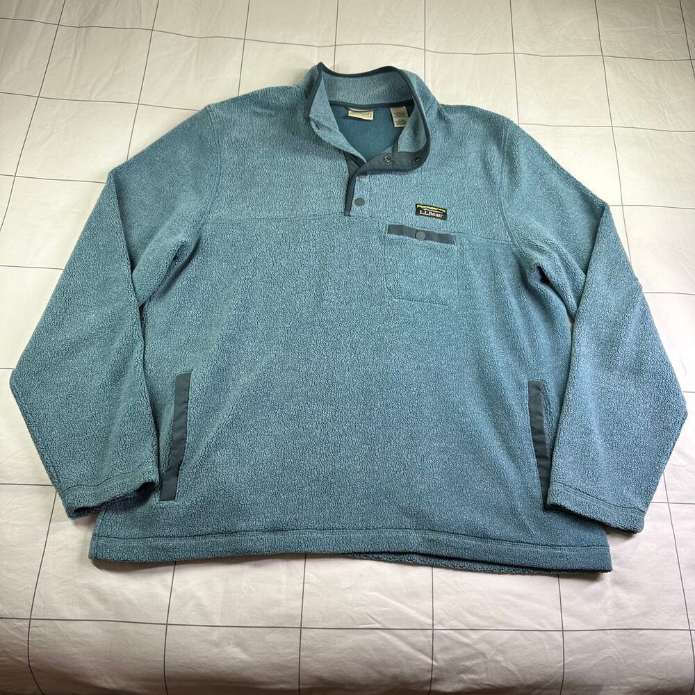 L.L.Bean Sweatshirt Mens XL Regular Blue Tumbled Sherpa Pullover Fleece Plush